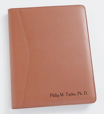 Engraved Professional Tan Leather Portfolio
