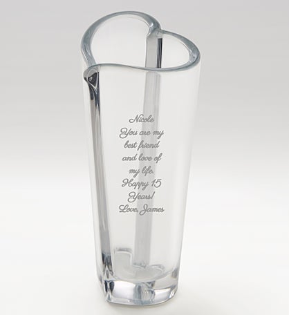 Orrefors Engraved Anniversary Crystal Heart Bud Vase