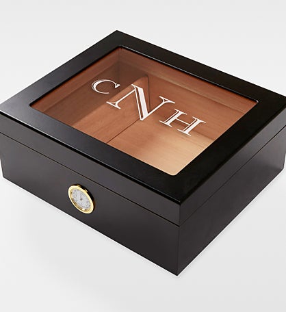 Engraved Black Cigar Humidor 50 Count For Dad