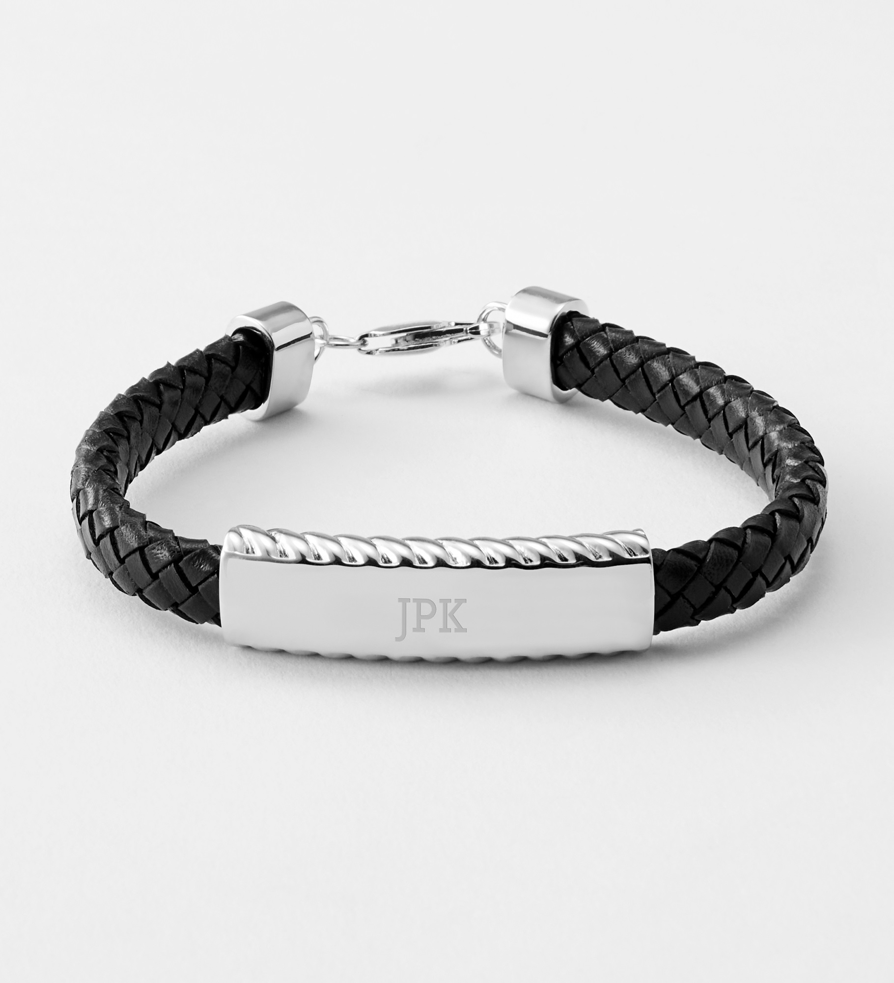 Engraved Sterling and Leather ID Bracelet