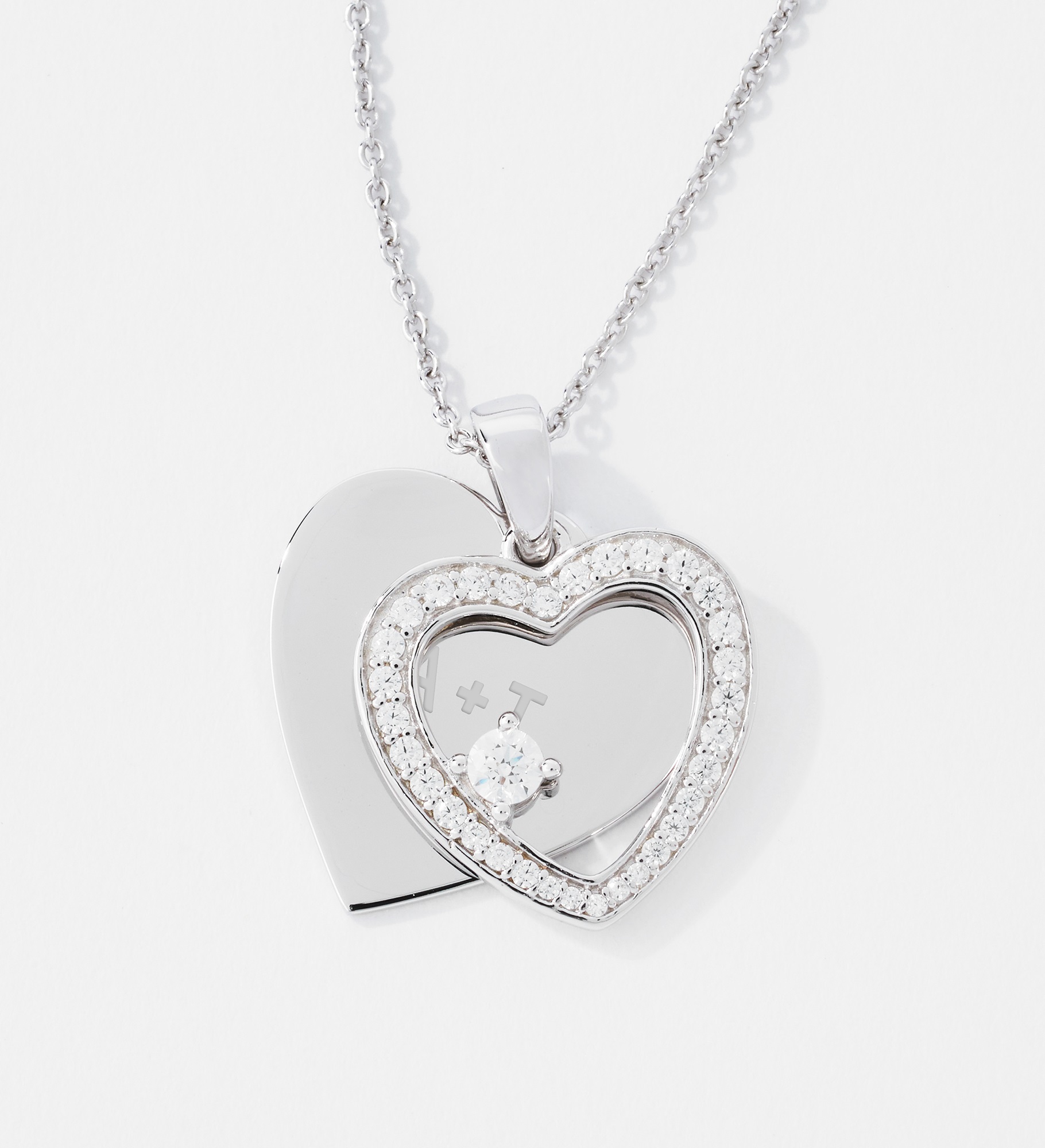 Engraved Sterling Silver Pave Heart Swing Necklace