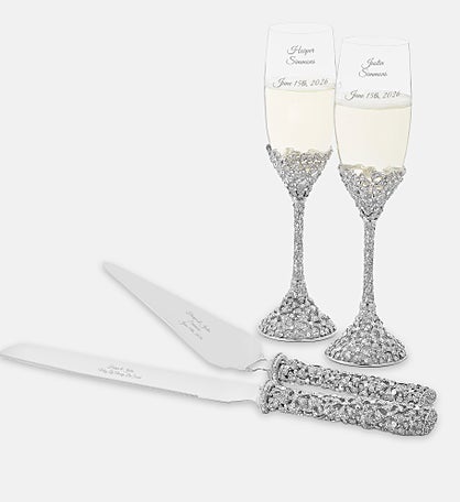 Engraved Floral Jeweled Wedding Gift Set