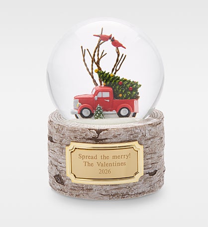 Engraved Holiday Cardinal on House Snow Globe