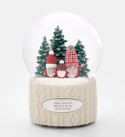 Engraved Three Plaid Gnomes Snow Globe
