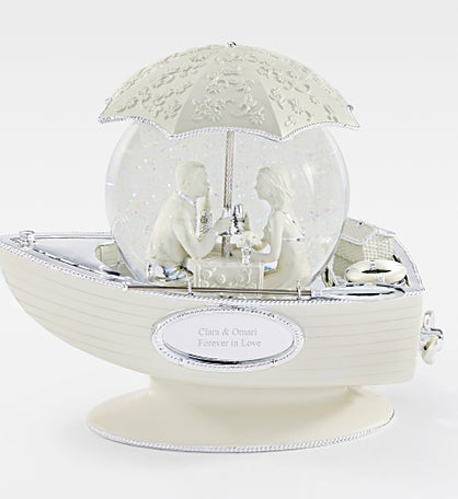 Engraved Together Forever Love Boat Snow Globe