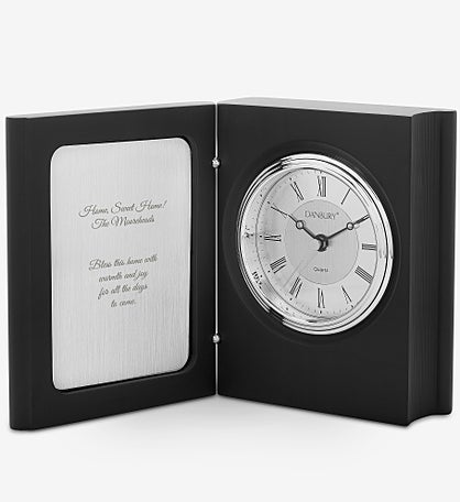 Engraved Black Small Book Clock and Keepsake