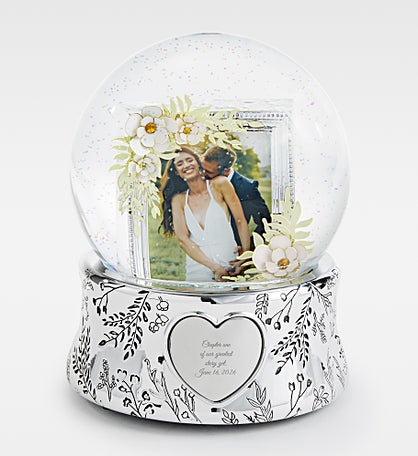 Engraved Musical Floral Photo Snow Globe