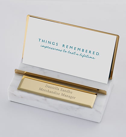 Engraved White Marble Card Holder
