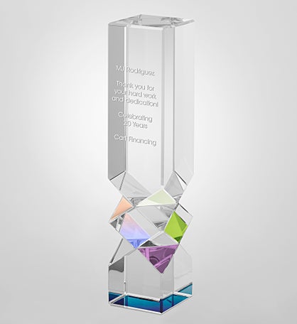 Engraved Diamond Cut Crystal Pillar Recognition Award