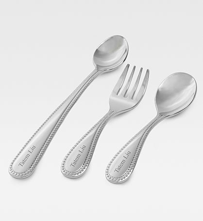 Engraved Baby Beaded Feeding Utensils Set of 3