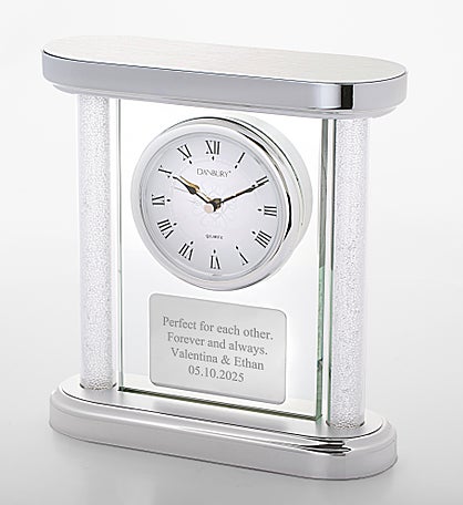 Engraved Silver and Glass Column Clock