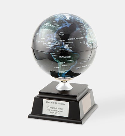 Engraved Spinning Solar Capital Cities Globe in Black & Green