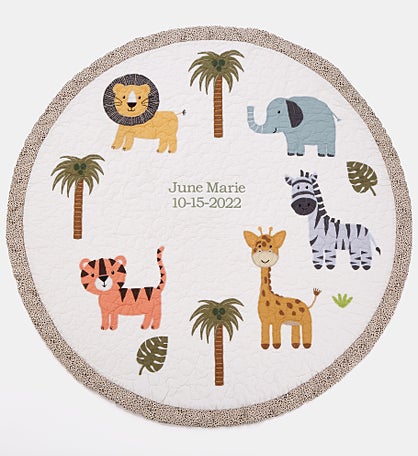 Embroidered Safari Animals Quilted Play Mat