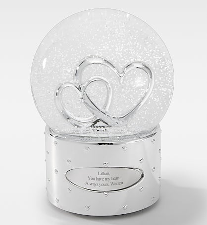 Engraved Two Hearts As One Snow Globe