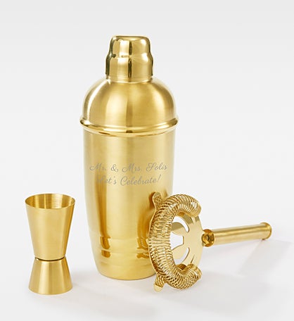 Engraved Lenox "Tuscany" Gold Cocktail Shaker Set