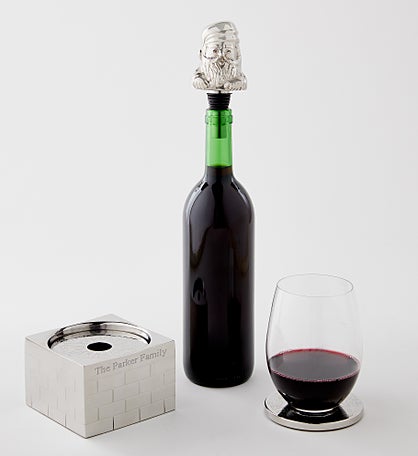 Engraved Santa Entertaining Coaster & Bottle Stopper Set