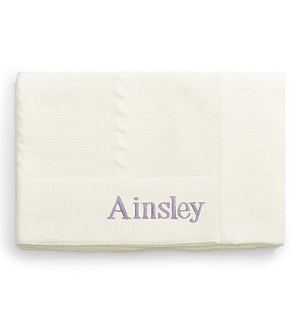 Embroidered Cotton Knit Receiving Blanket in Cream