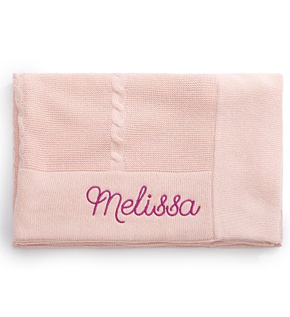 Embroidered Cotton Knit Receiving Blanket in Pink