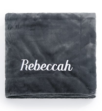 Embroidered Lush Throw Blanket in Charcoal
