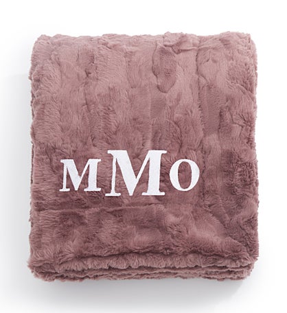 Embroidered Patterned Faux Fur Throw Blanket in Dusty Mauve