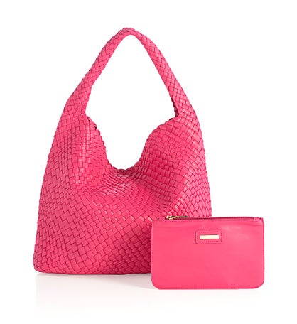 Woven Vegan Leather Hobo Bag in Magenta