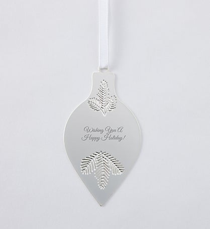 Engraved Silver Evergreen Drop Ornament