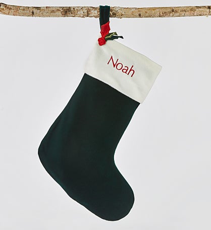 Embroidered Classic Velvet 21" Stocking in Dark Green