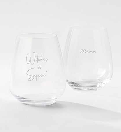Engraved Witches Sippin' Atelier Stemless Wine Glass