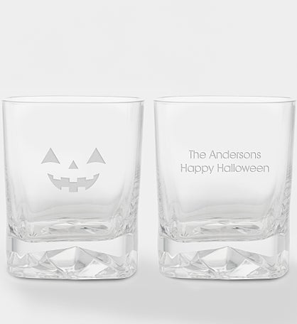 Engraved Jack-O-Lantern Whiskey Rocks Glass