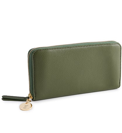Engraved Vera Bradley Leather Continental Wallet in Bronze Green