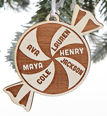 Kittenish Engraved Peppermint Swirl Wood Ornament