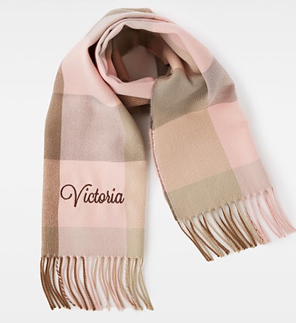 Embroidered Pink Plaid Fringe Scarf by Jessie James Decker