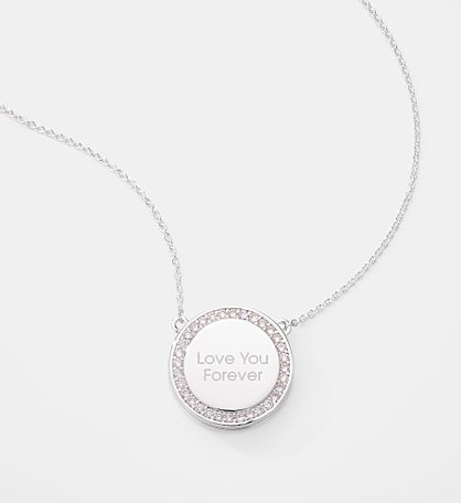 Kittenish Engraved Silver Pave Round Sliding Locket