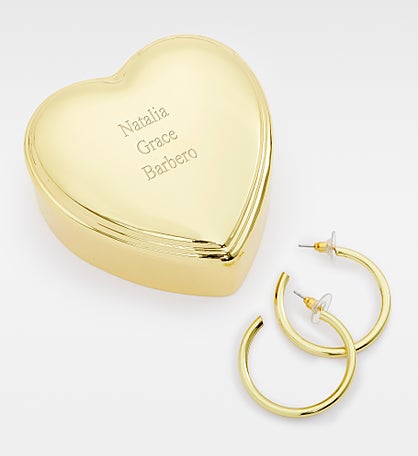 Kittenish Engraved Heart Box and Large Metal Hoop Set