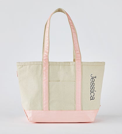 Kittenish Embroidered Pink Metallic Tote - Side Text