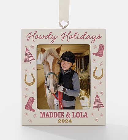 Kittenish Personalized Howdy Holidays Frame Ornament