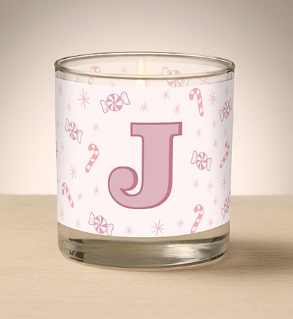 Kittenish Personalized Pink Candy Glass Candle with Initial