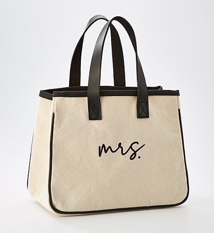 Kittenish "Mrs." Canvas and Leather Mini Tote Bag
