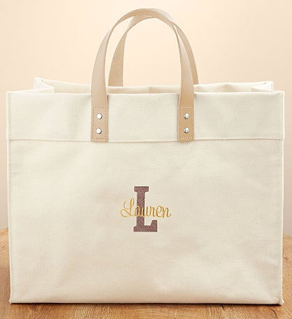 Kittenish Name and Initial Embroidered Canvas Tote Bag