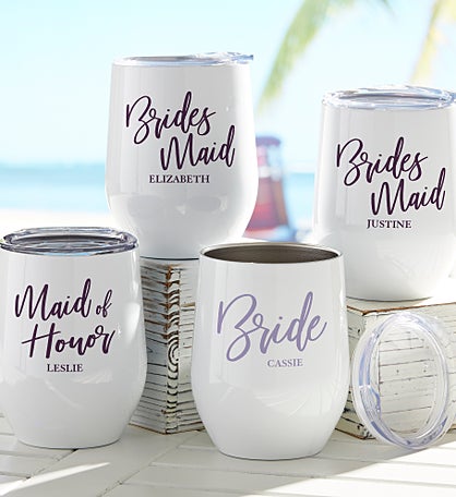Kittenish Bridal Party Personalized Stainless Insulated Wine Cup