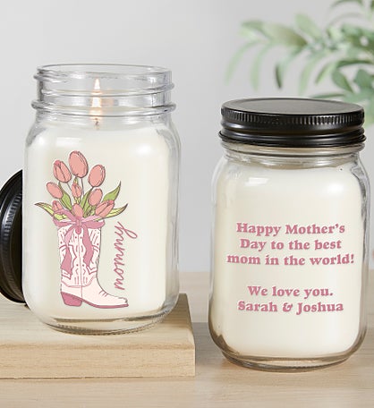 Kittenish Personalized Cowgirl Bouquet Mason Jar Candle