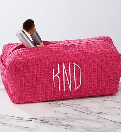 Kittenish Embroidered Waffle Weave Cosmetic Bags