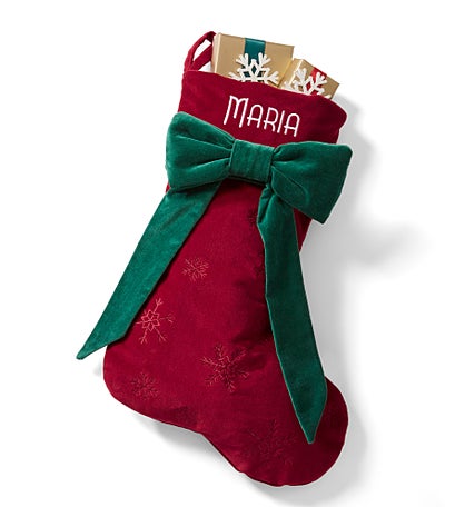 Embroidered Big Bow Stocking in Red
