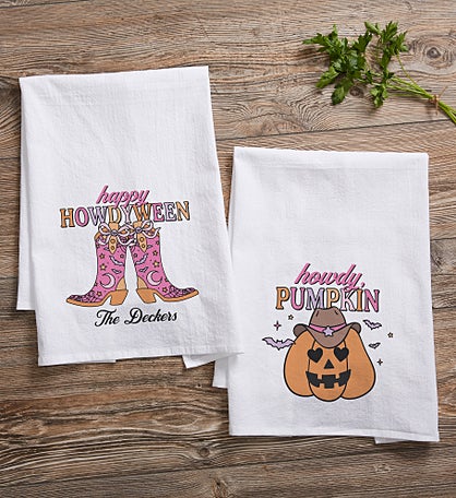 Kittenish Personalized Pinkoween Flour Sack Towel