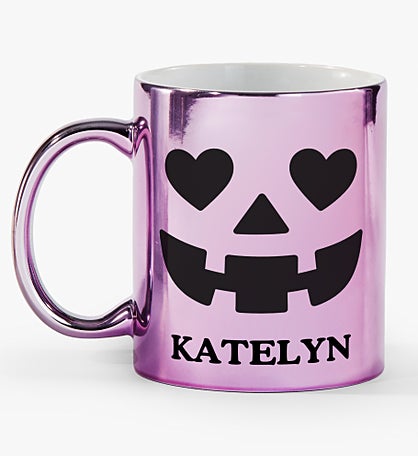 Kittenish Pinkoween Personalized Spooky Face Metallic Mugs