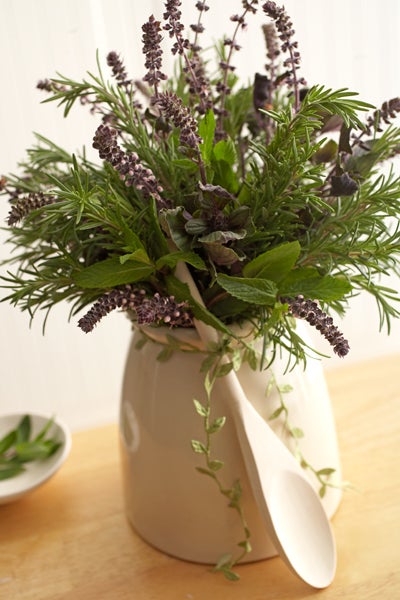 Rosemany in Beige Vase with Wooden Cooking Spoon 