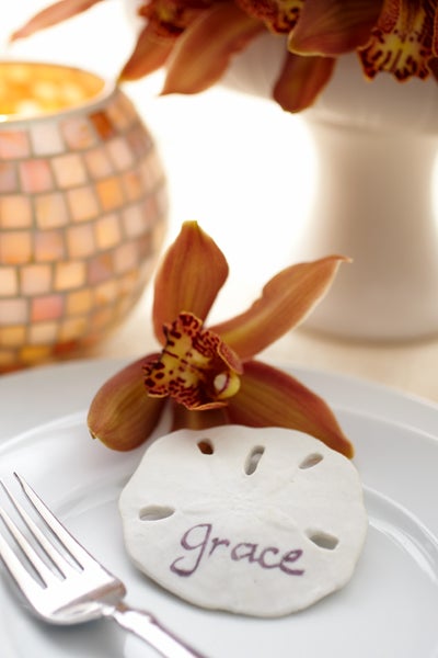 Sand Dollar Place Cards and Orchid