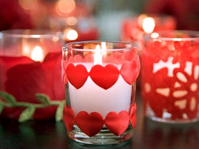 Homemade Candle Holder With Small Red Cut Hearts