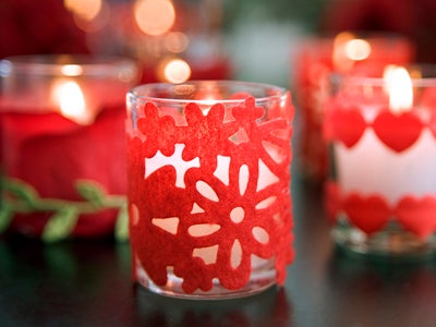 Homemade Valentines day Candle Holder With Red Cut out Flowers