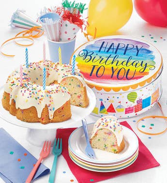 Cheryls Birthday Bundt Cake in Musical Tin